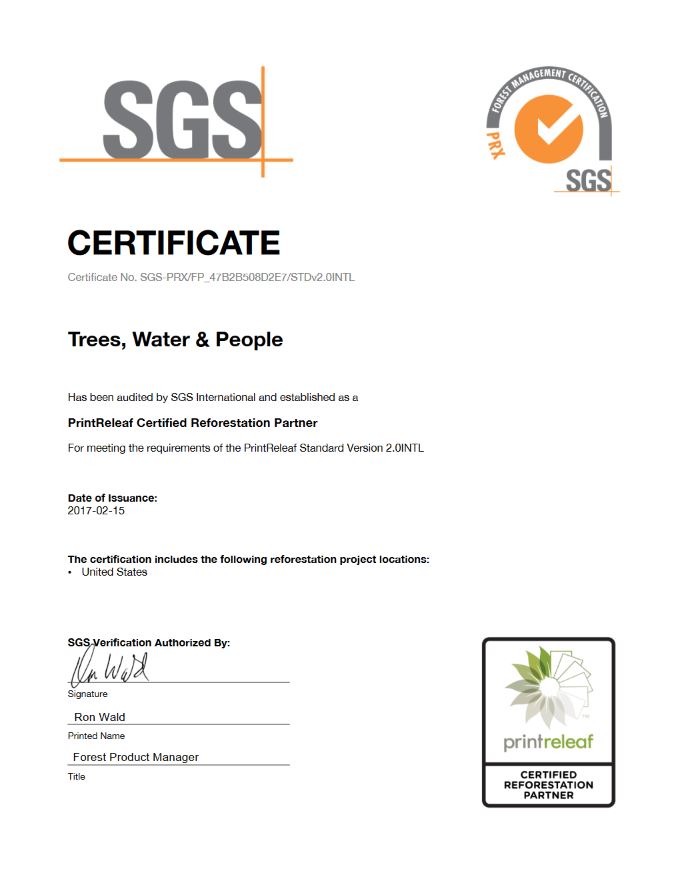 SGS Certificate, PrintReleaf, Future Print Services