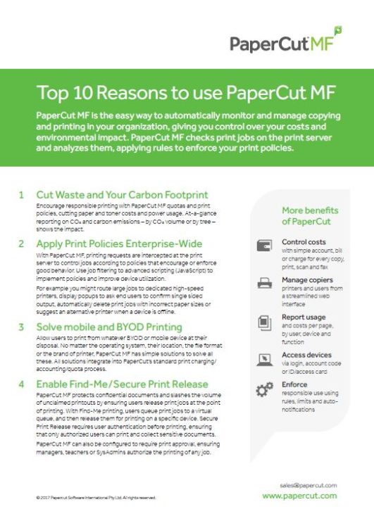 Top 10 Reasons, Papercut Mf, Future Print Services